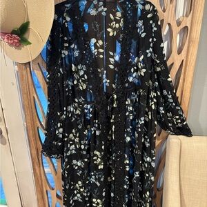 Chiffon Tie Front Maxi Kimono